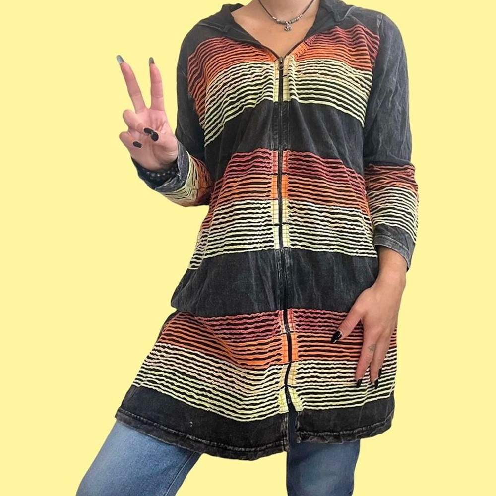 The cutest embroidered multicolor hippie psychedelic rave festival zip up hoodie